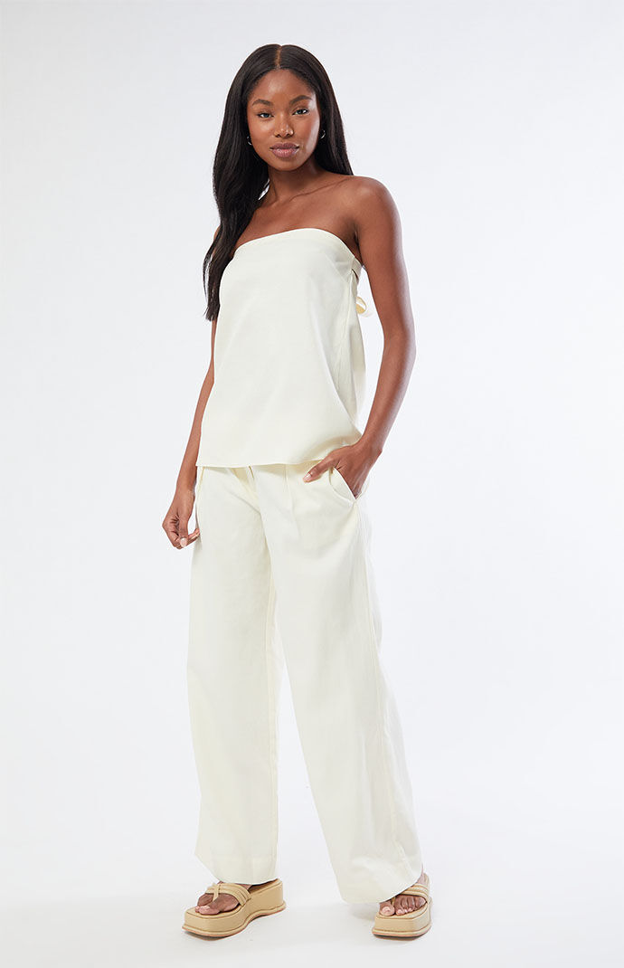 【HYKE】WHITE STITCH STRAPLESS TOP サイズ1 WHITE DENIM STRAPLESS TOP 17505