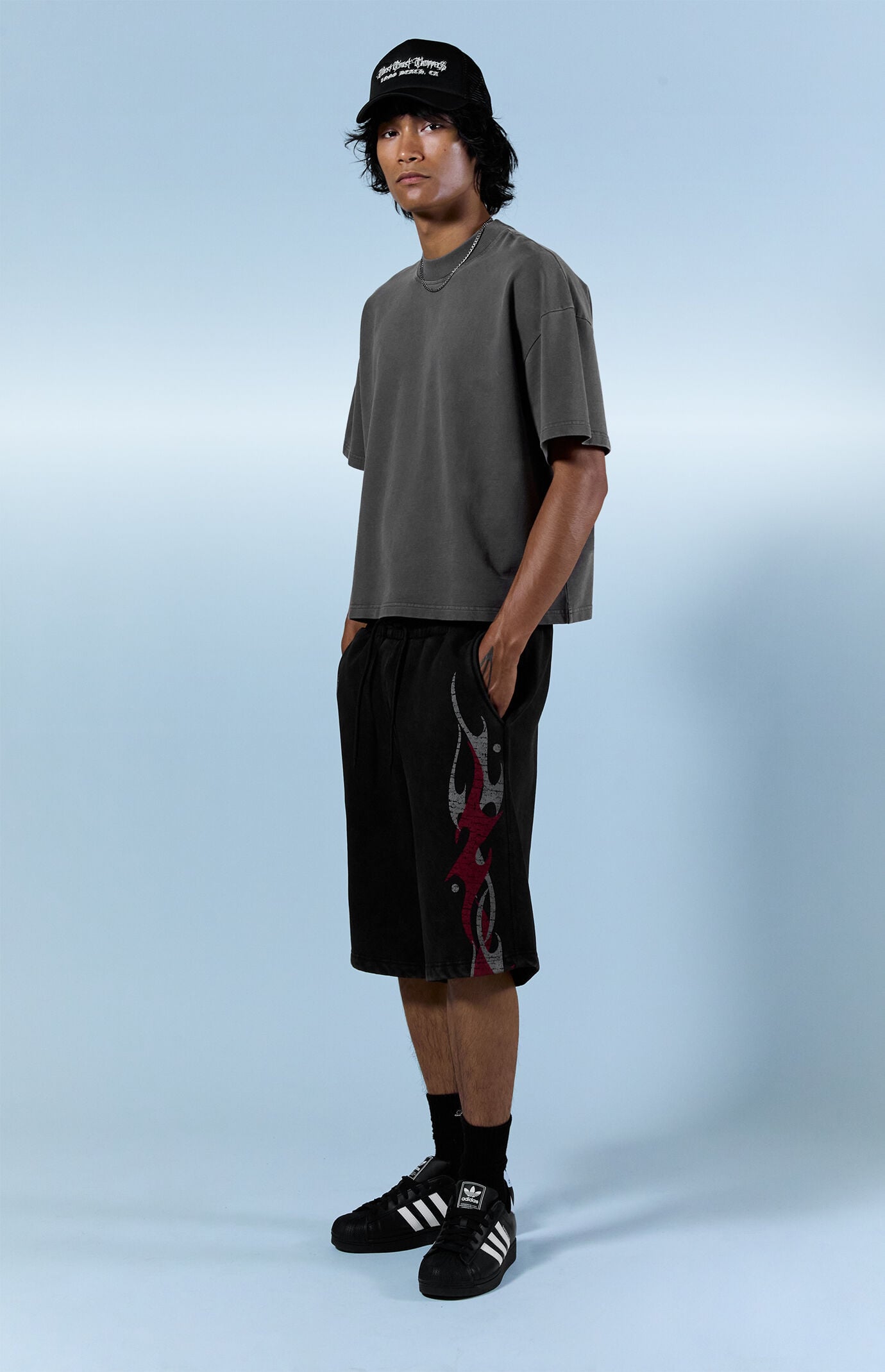 Pacsun Washed Black Fleece Graphic Baggy Sweat Shorts | Pacsun