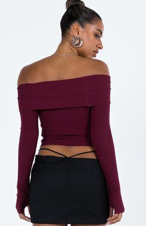 Eco Burgundy Morley Off-The-Shoulder Sweater image number 5