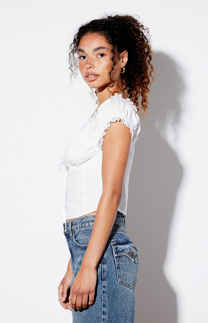 LA Hearts Lace Trim Tie Front Top | PacSun