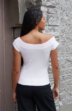 Pink Ginny Off-The-Shoulder Short Sleeve Top image number 3