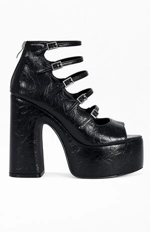 Women's Smitten Black Strappy Platform Pumps image number 1
