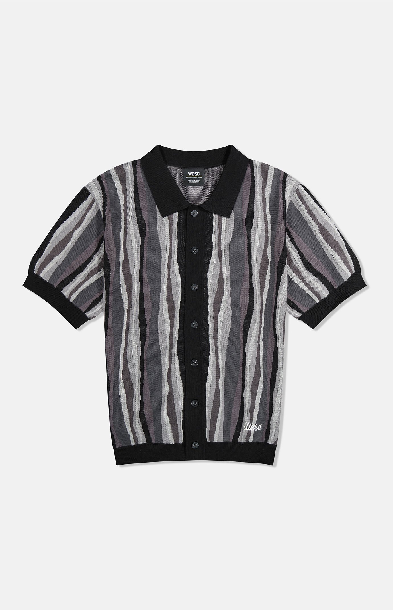 WeSC Black Rippled Short Sleeve Polo Cardigan