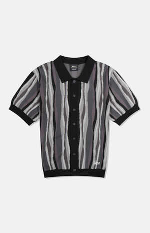 Black Rippled Short Sleeve Polo Cardigan image number 1