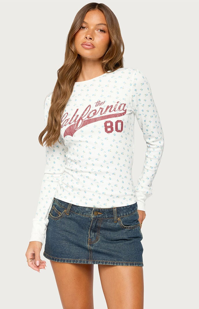 Edikted Cali Floral Ribbed Long Sleeve Top