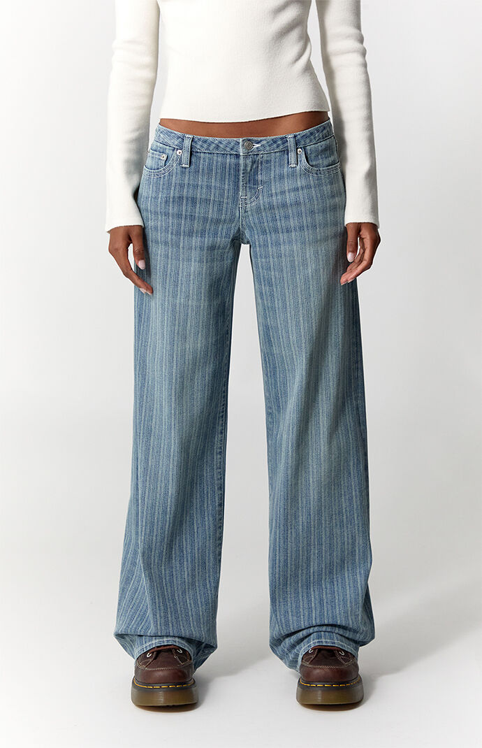 Pacsun Kaia Ultimate Low Rise Baggy Jeans Stretch Striped Light Blue