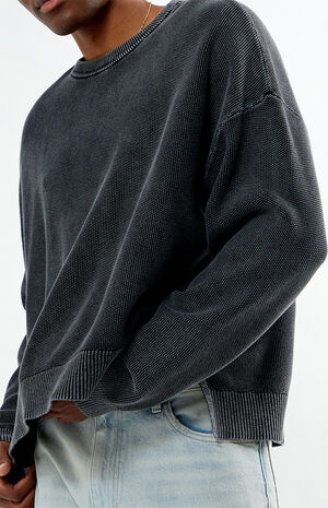 Black Textured Crew Neck Sweater image number 2