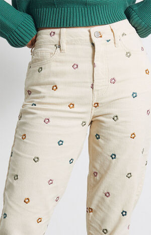 Flower Embroidered Corduroy Mom Jeans image number 2