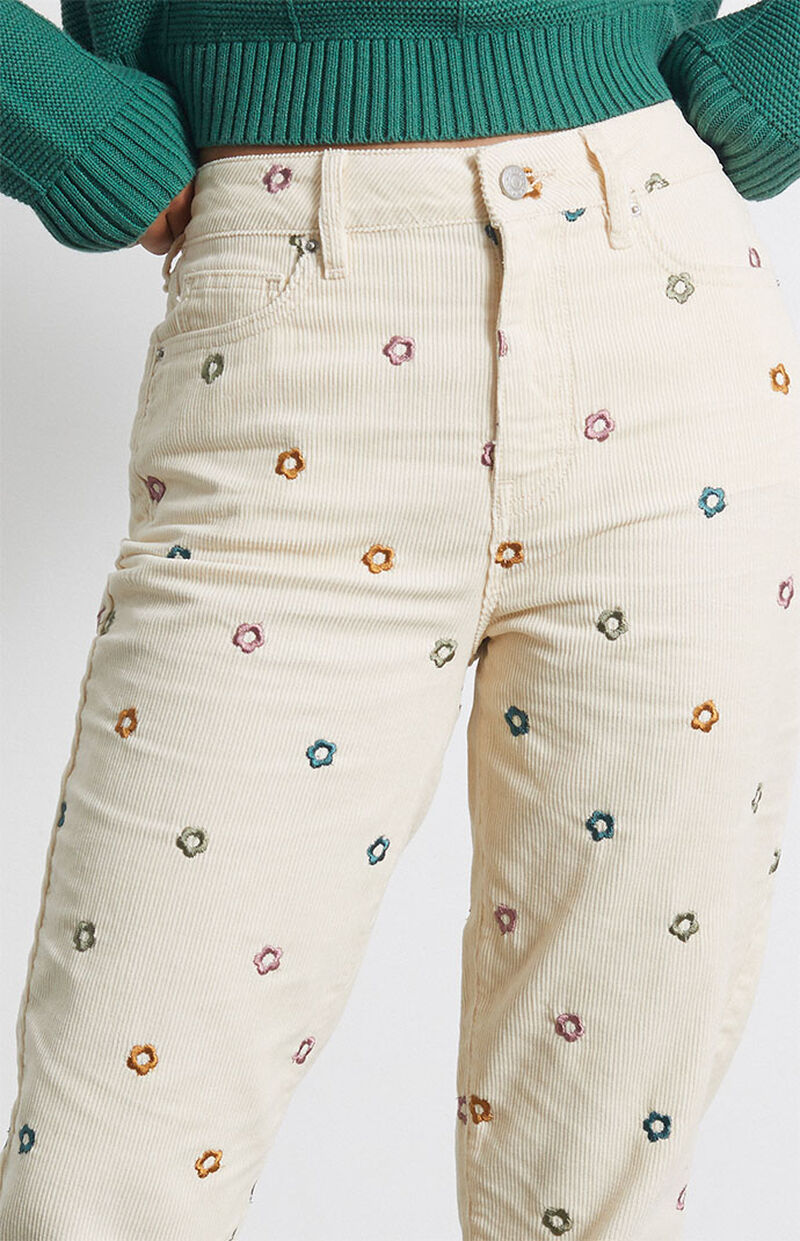PacSun Flower Embroidered Corduroy Mom Jeans PacSun