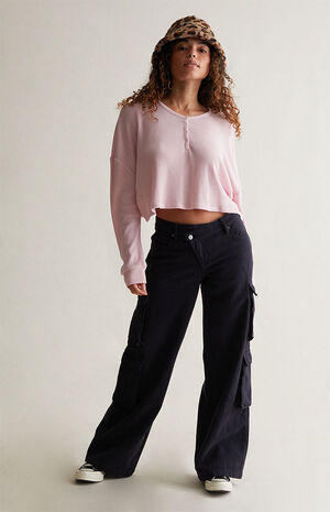 Ribbed Mixed Henley Long Sleeve Top image number 3