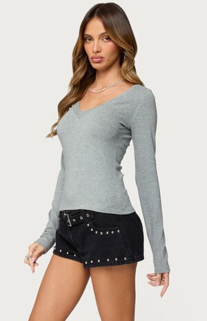 Larna V Neck Ribbed T-Shirt image number 2