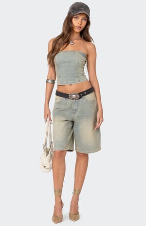 Shira Washed Denim Bermuda Shorts image number 1