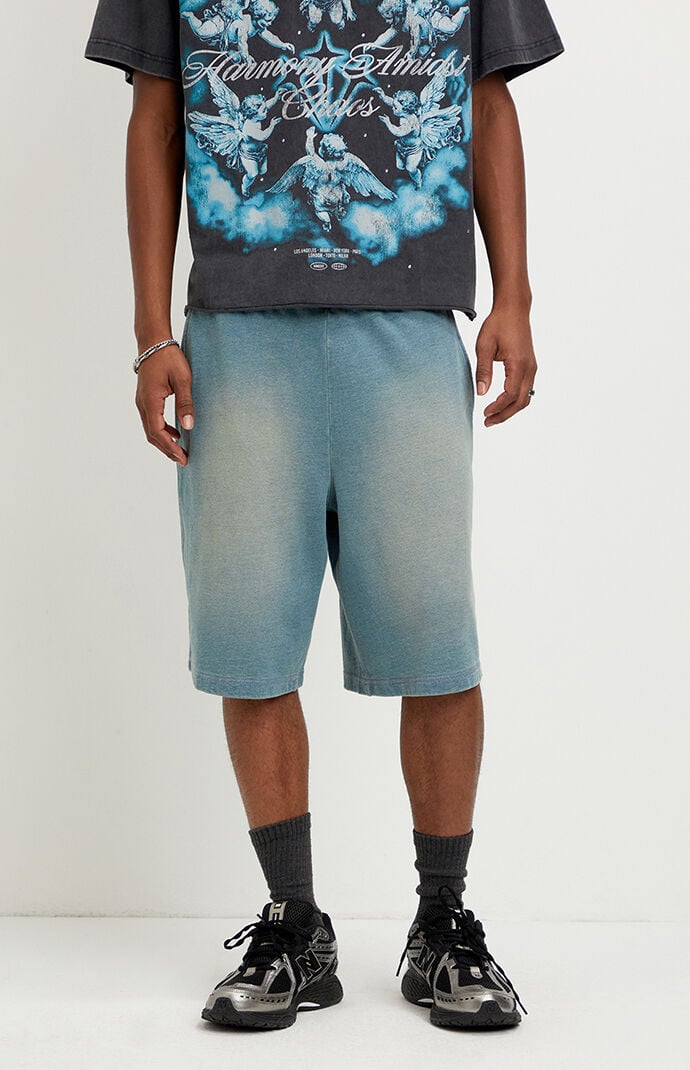 Pacsun Washed Blue Fleece Baggy Sweat Shorts