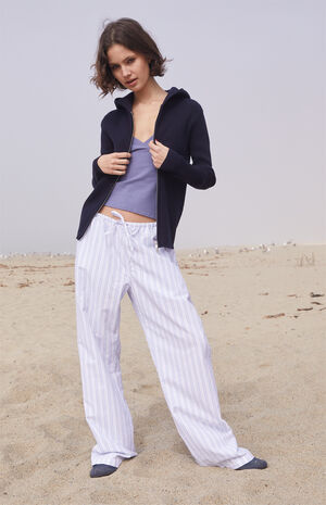 Navy Double Zip Hooded Sweater image number 4