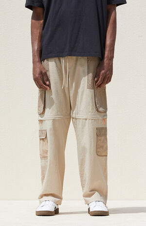 Tan Baggy Nylon Cargo Zip Off Pants image number 2