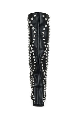 Women's Wells Black Studded Heeled Faux Leather Boots image number 3