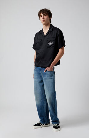 Medium Indigo Button Slub Baggy Jeans image number 1