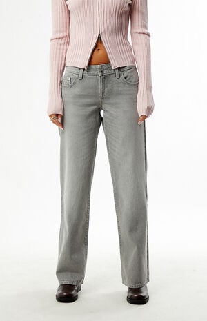 Zoe Low Rise Girlfriend Jeans Button Pocket Gray image number 2