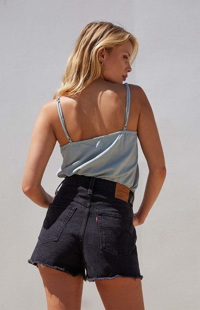 Black Ribcage Denim Shorts