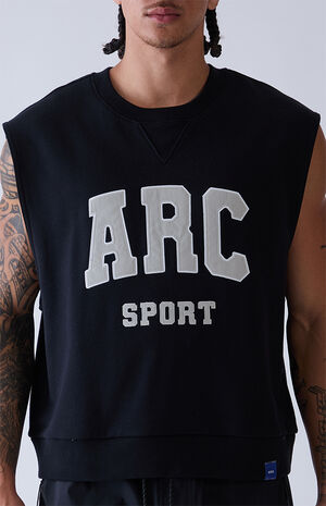 Black Sport Cut Off Muscle Crew Neck Sweatshirt image number 6