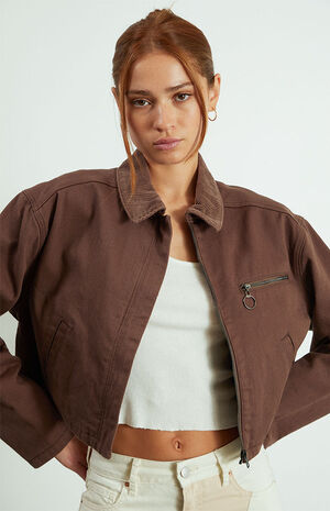 Brown Cropped Workwear Jacket image number 3