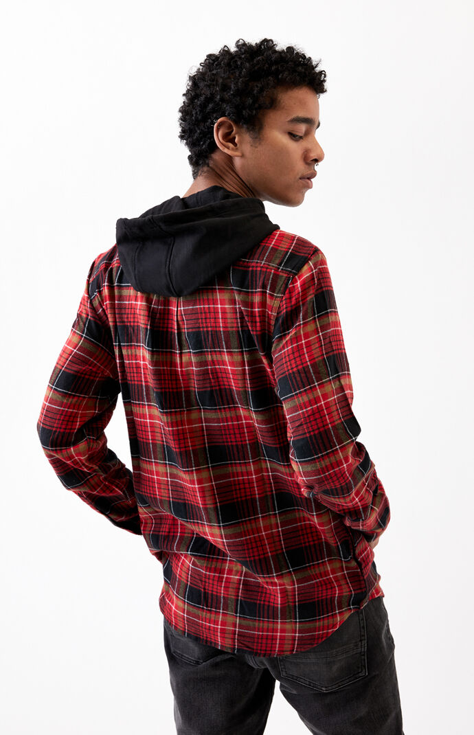 Black & Red Parkway Hooded Plaid Flannel Shirt