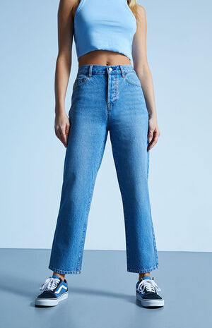 Medium Blue&nbsp;High Waisted Straight Leg Jeans image number 2