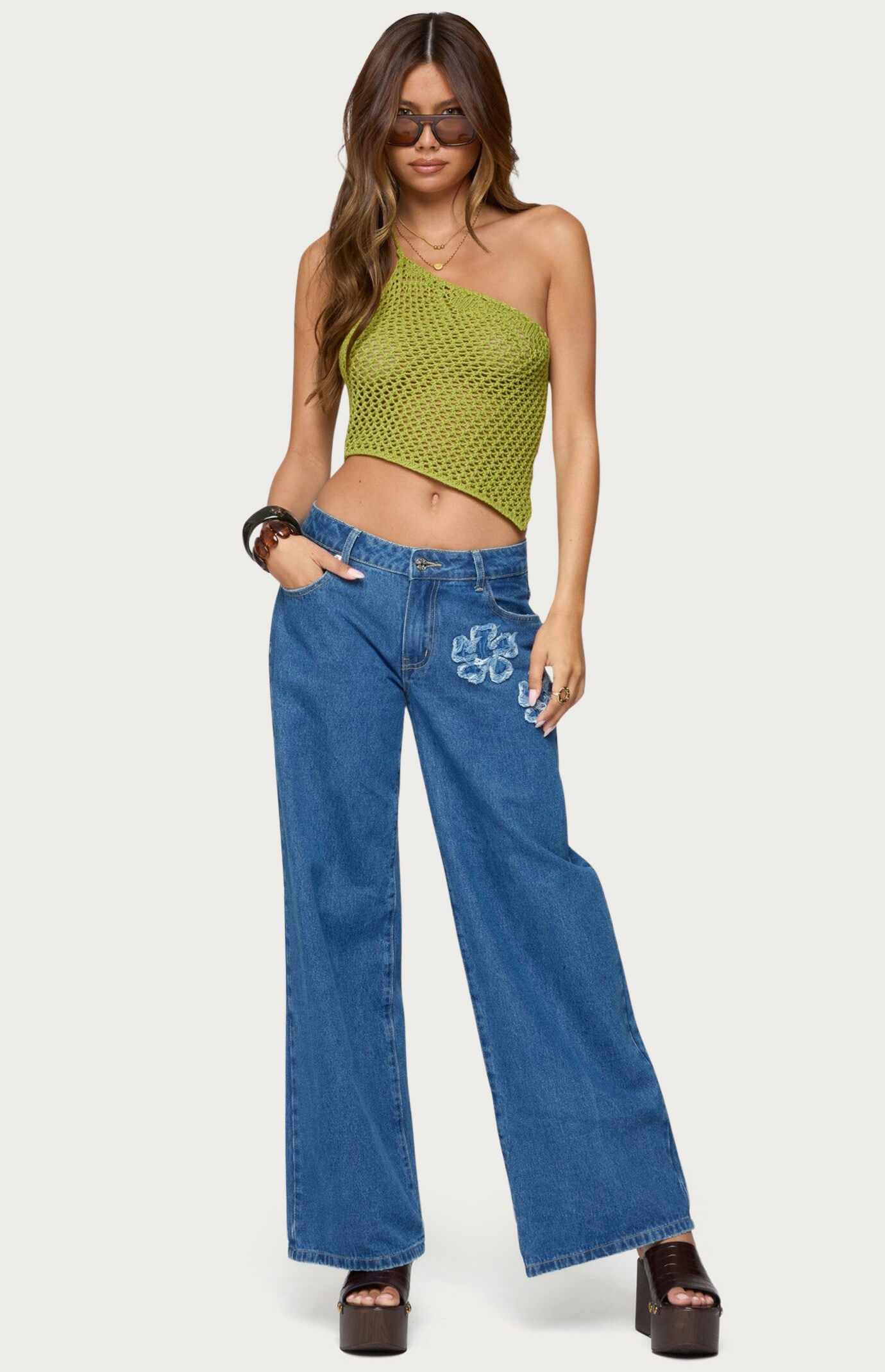 Edikted Flower Patch Low Rise Jeans