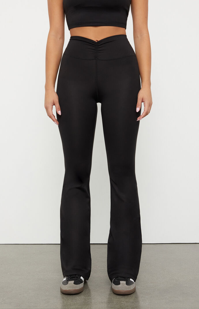 PAC 1980 WHISPER Active Black Cinched Front Flare Yoga Pants