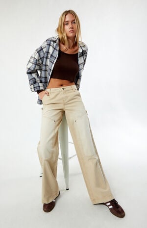 Beige Low Rise Baggy Carpenter Jeans image number 2