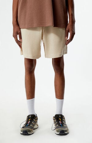 Cream Waffle Knit Volley Shorts image number 2