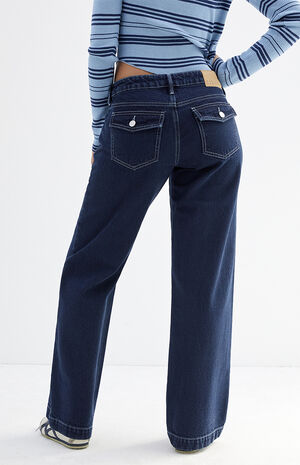 Dark Indigo Seam Low Rise Girlfriend Jeans image number 4
