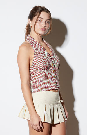 Plaid Button Up Halter Top image number 2