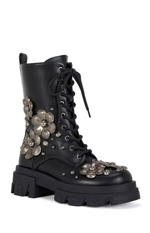 Women's Orquidea Black 3D Flower Combat Boots image number 2