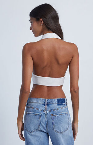 Knit Collar Halter Crop Top image number 2