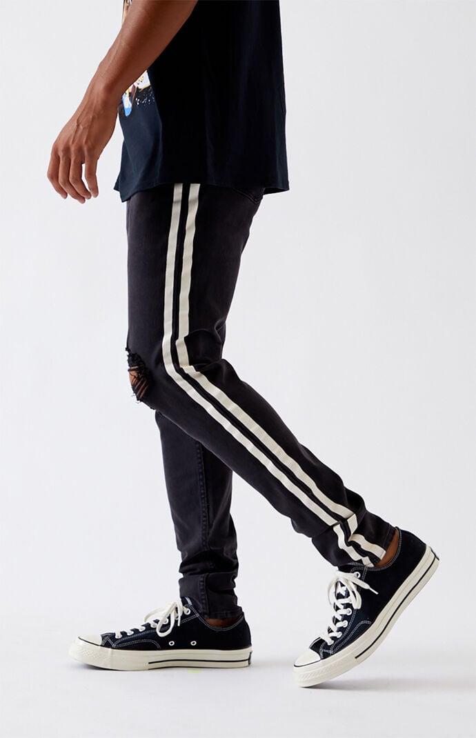 Mens jeans with white cheap stripe down the side