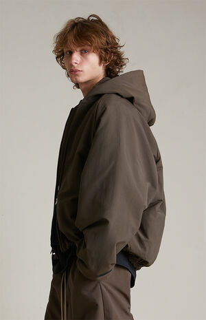 Brown Military Nylon Hooded Bomber Jacket image number 3