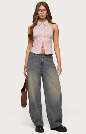 Side Belt Low Rise Barrel Jeans image number 5