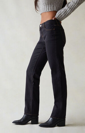 Stretch Black Low Rise Straight Leg Jeans image number 3