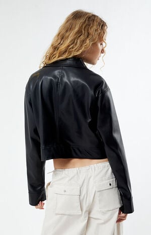 Faux Leather Cropped Cargo Jacket image number 4