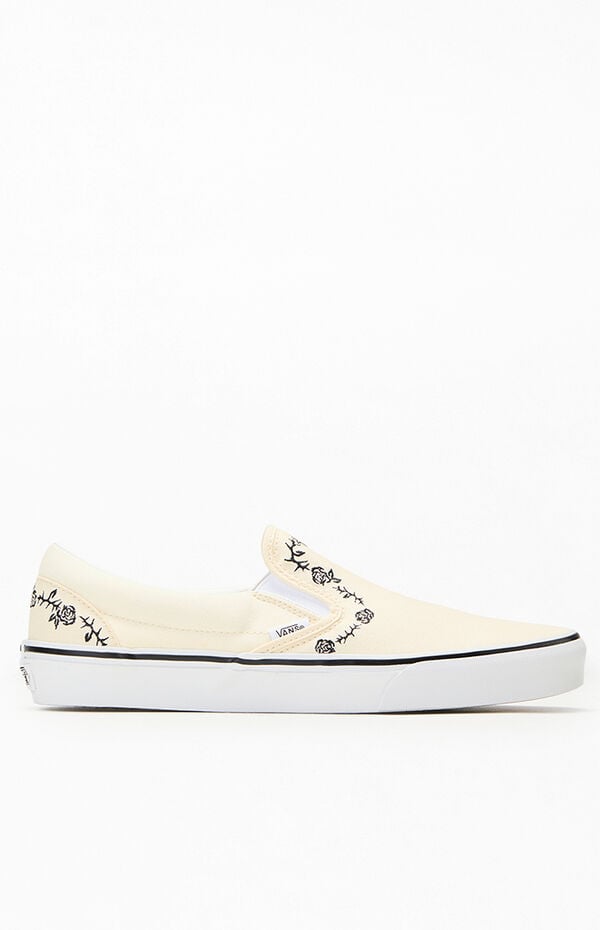 Vans Rose & Thorn Embroidered Classic Slip-On Shoes | Pacsun display picture 2