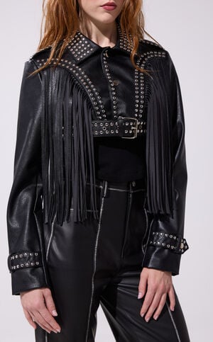Oakly Black Fringe Faux Leather Western Jacket image number 1