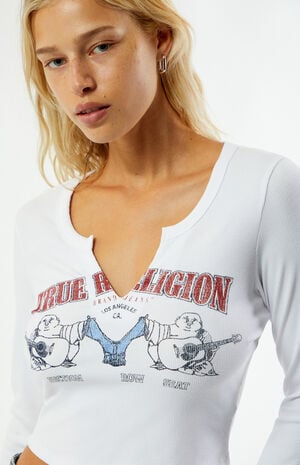 Buddha Notched V-Neck Long Sleeve Top image number 2