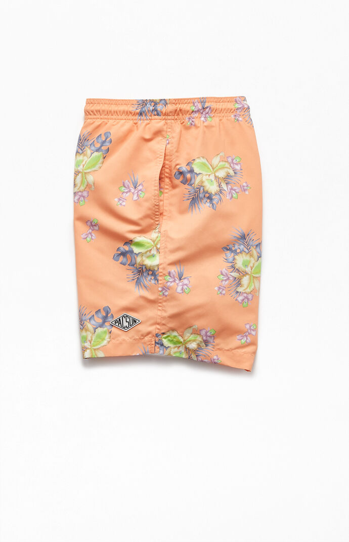 Orange Floral 17" Swim Trunks