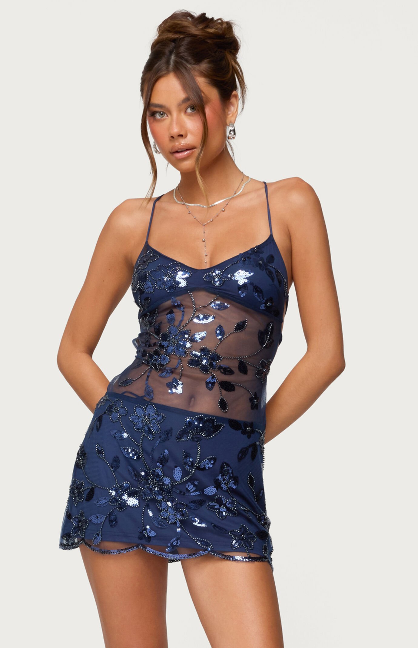 Edikted Beaded & Sequin Backless Mini Dress