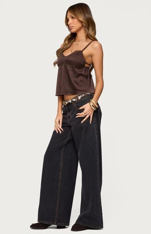 Blanca Satin Lace Trim Tank Top image number 4