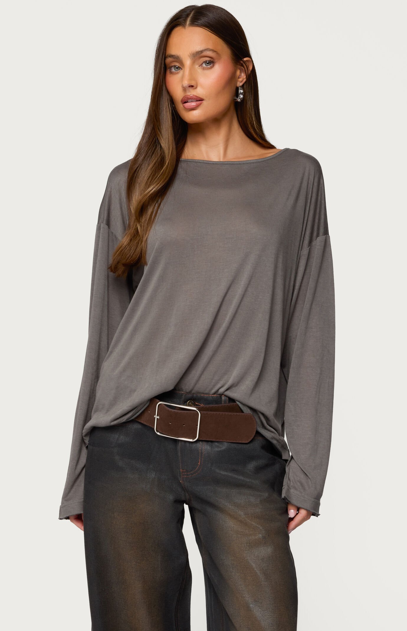 Edikted Oversized Semi Sheer Long Sleeve T-Shirt