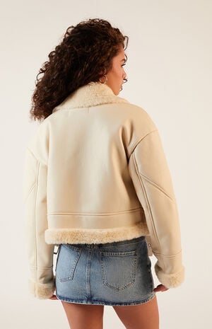 Sherpa Faux Leather Bomber Jacket Sherpa Faux Leather Bomber Jacket image number 3