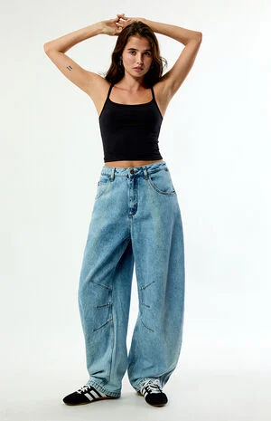 Light Blue High Waisted Barrel Jeans image number 1