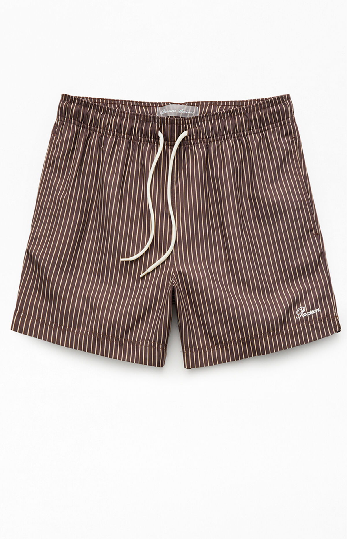 Brown Pinstripe5" Swim Trunks